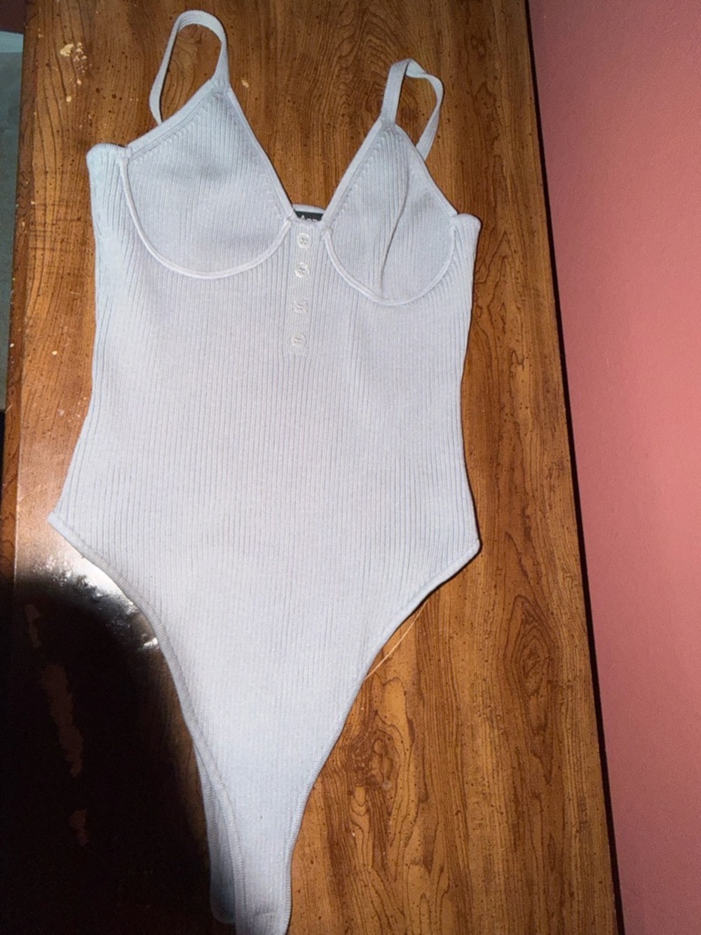 Classic Ribbed One-Piece Bodysuit in Light Gray